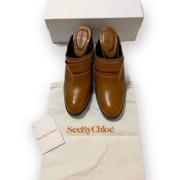 New in box, See‎ by Chloe Annia Brown Leather Mule Clog, Size 41EU - Picture 2 of 16